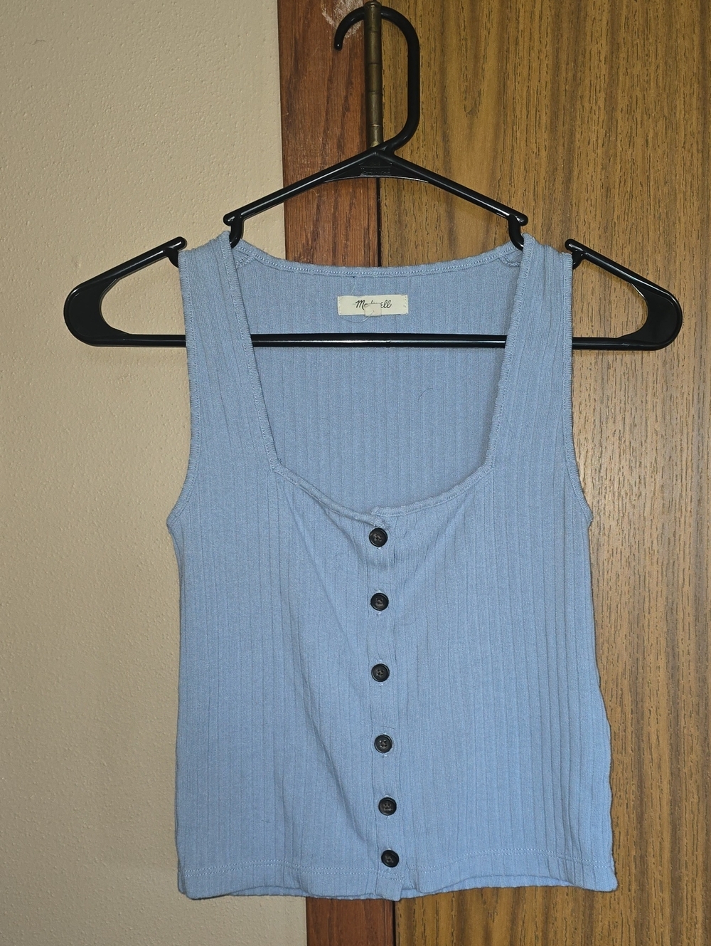 Madewell Ribbed Button-Front Tank — Light Blue
